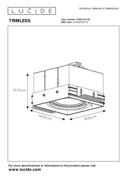 Lucide TRIMLESS - Spot encastrable - 1xGU10 (ES111) - Noir - TECHNISCH